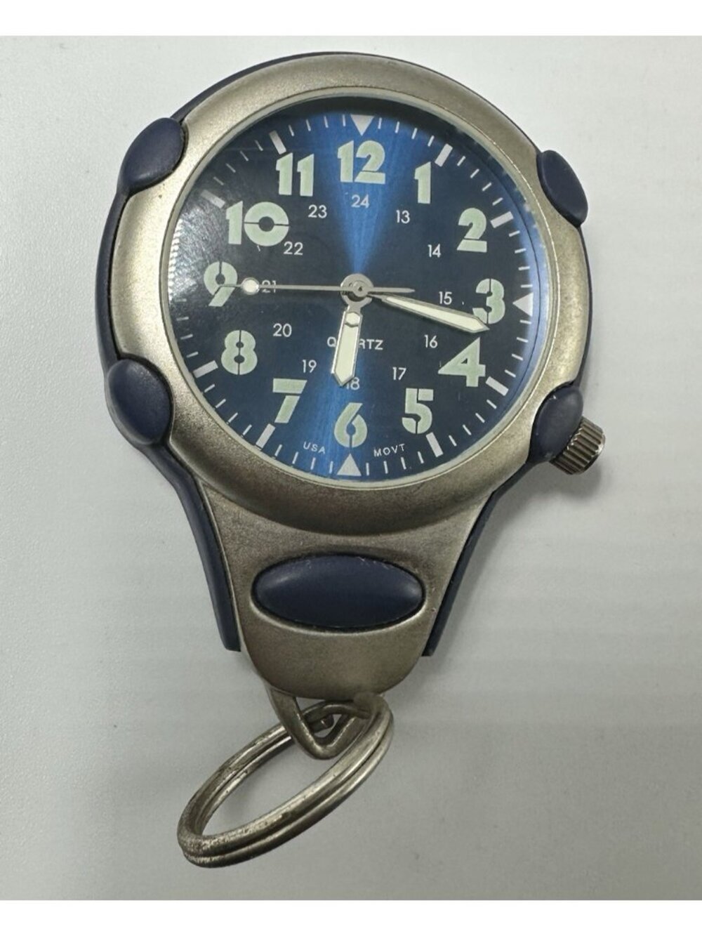 Puritan Carabiner Key Ring Watch Mens 44mm Blue Dial Silver Tone New Battery